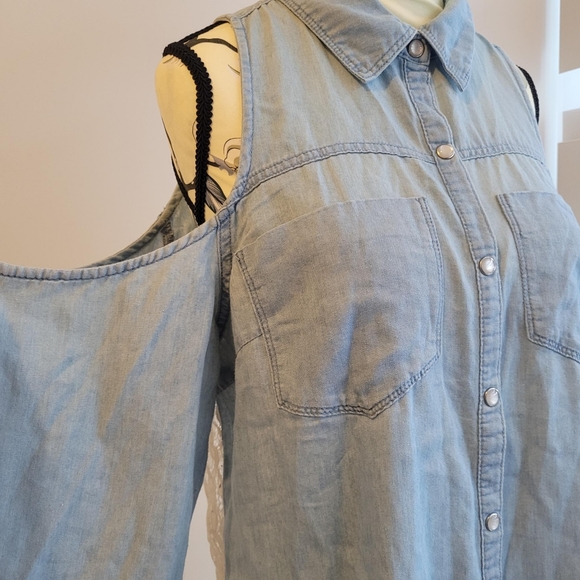 Forever 21 Premium Denim Off shoulder Shirt - Picture 3 of 8